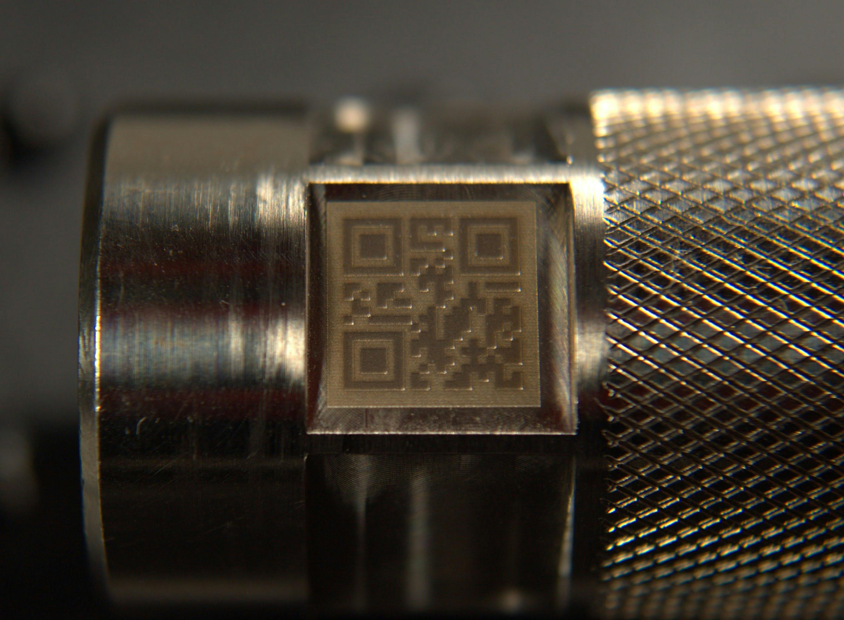 QR code engraved on metal by a laser